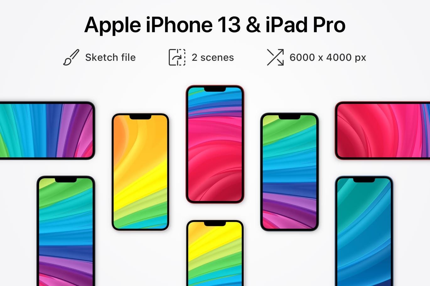 557 苹果iPhone 13和iPad Pro的俯视图模型(SKETCH) apple iphone 13 and ipad pro 2 top view mockups