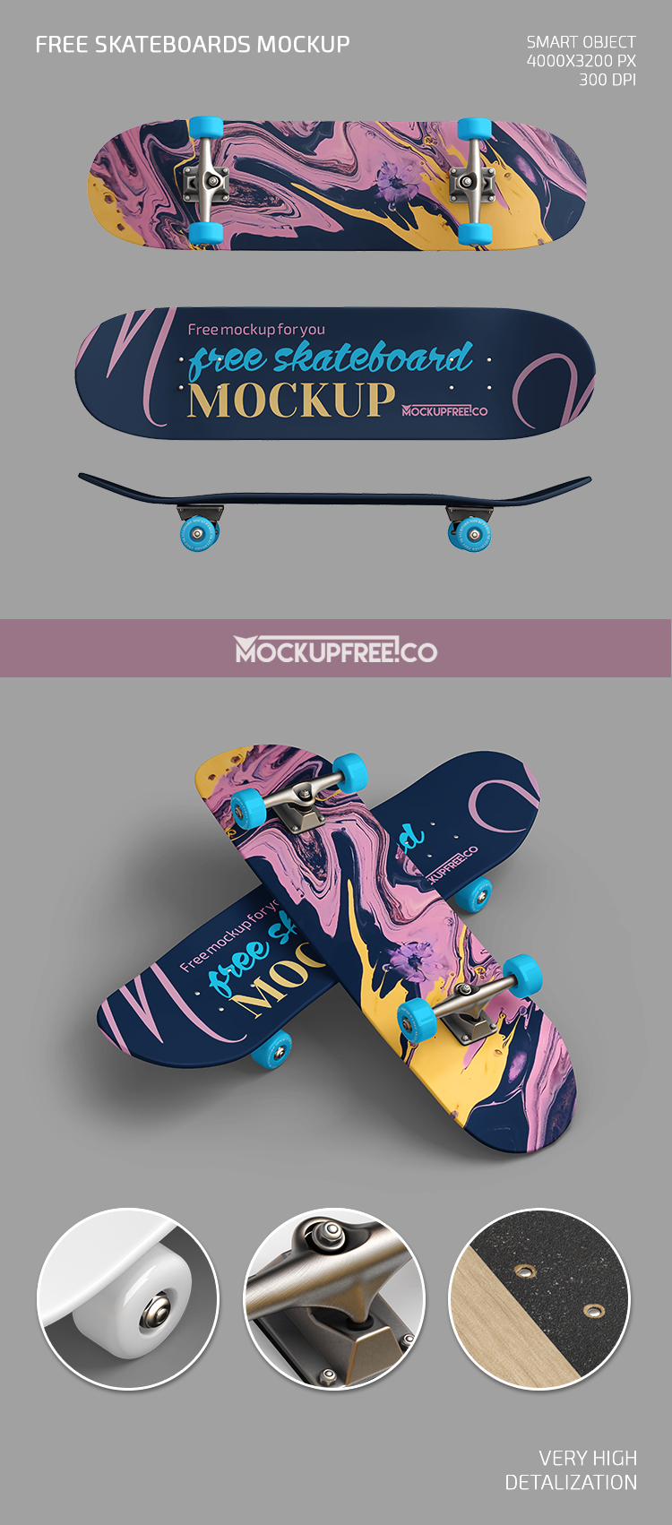 0173 2款可商用滑板样机mockup co skateboard  psd mockup