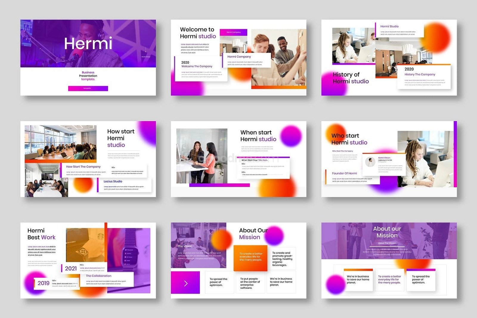 685 紫橙色多用途商务PPT演示模板Hermi – Business PowerPoint Template