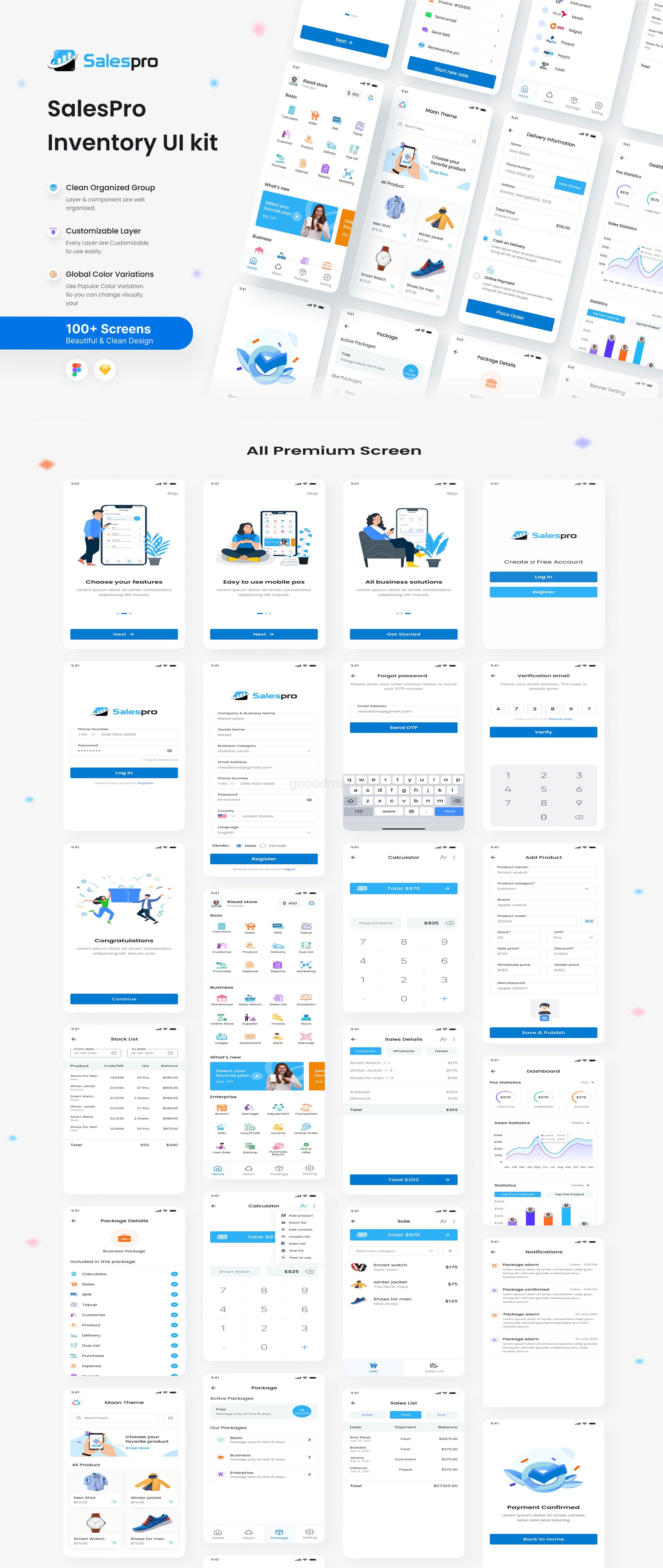 清爽简洁购物商城app界面设计UI素材模版SalesPro -Flutter POS & Inventory Account UI Kit