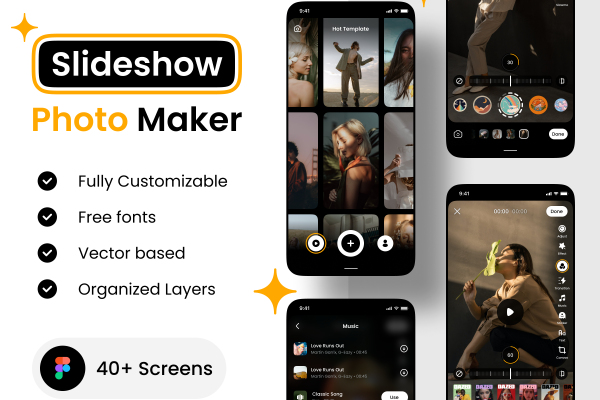 图片照片处理美颜相机类应用app界面UI设计模版Photo Slideshow Maker app UI Kit