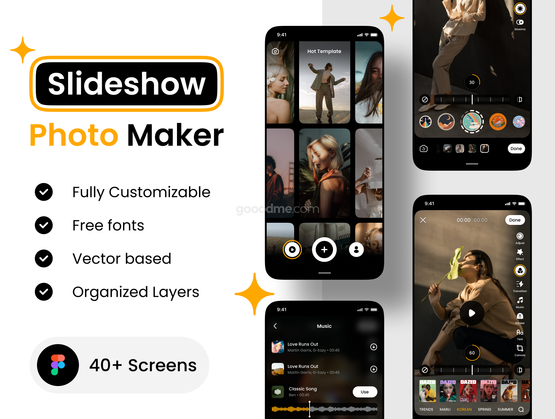 图片照片处理美颜相机类应用app界面UI设计模版Photo Slideshow Maker app UI Kit