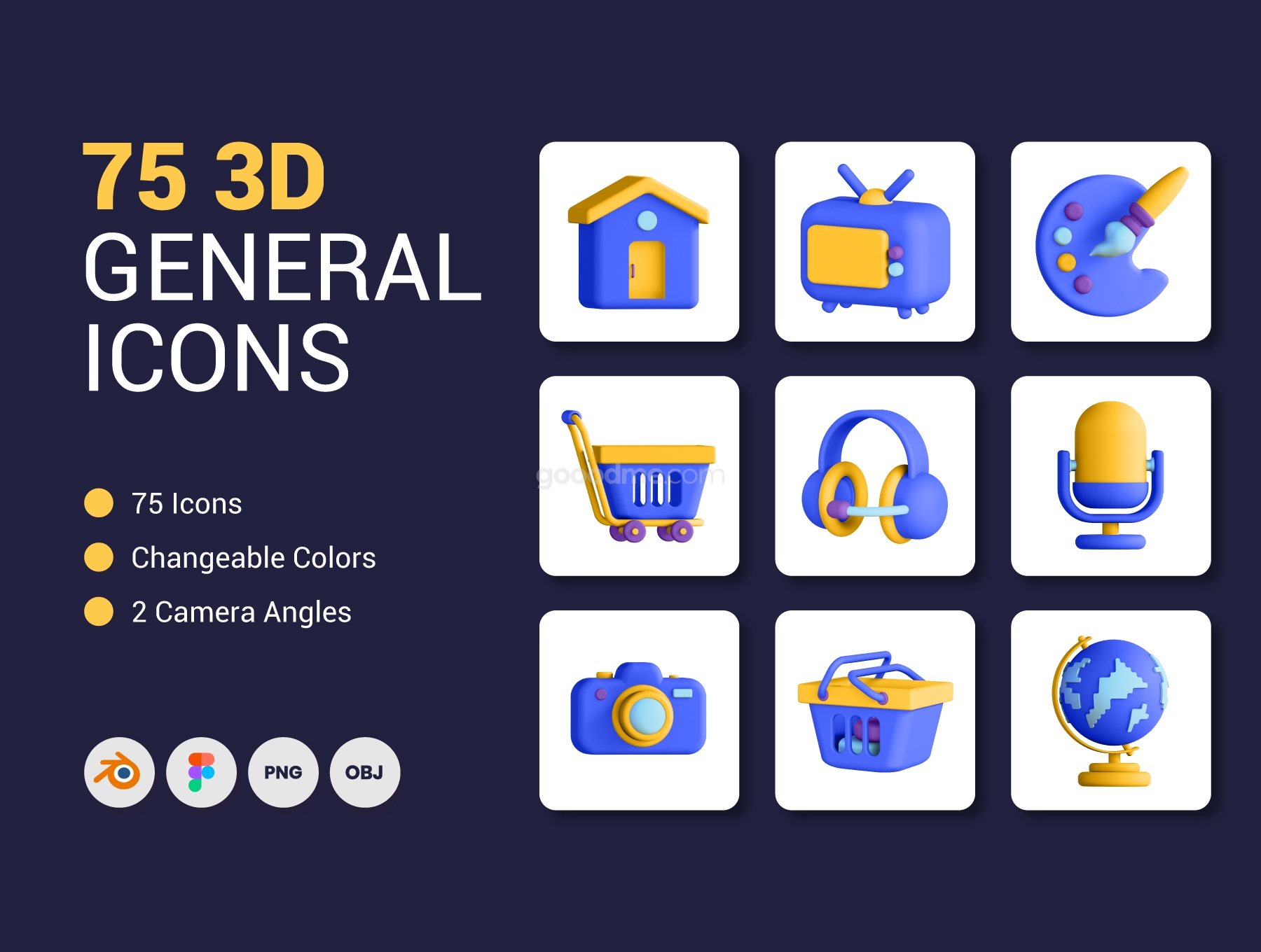 75 个高级 3D 常用UI设计图标75 3D General Icons