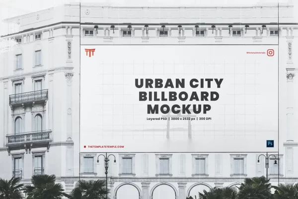 城市建筑户外广告牌大型海报模型样机PS素材urban city billboard mockup