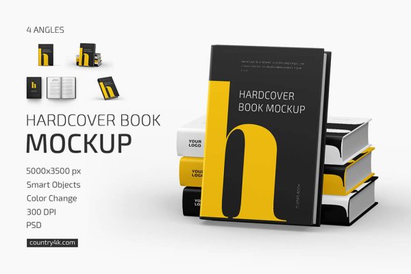 硬壳精装书籍封面设计展示PSD样机素材 Hardcover Book Mockup Set