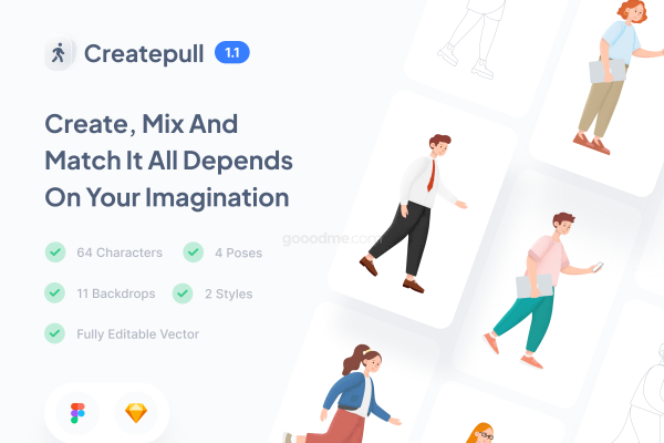 高质量人物场景UI插画插图构建器 Createpull Illustration Builder