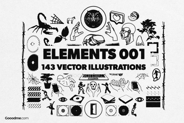 793 124款潮流贴纸图标徽标Logo设计矢量素材套装街头抽象艺术插图插画ai源文件 Elements 000
