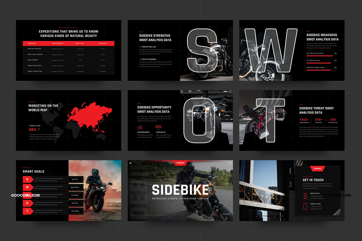 25 机车摩托车和租赁服务PPT演示幻灯片模板 Sidebike – Motorcycle & Rental PowerPoint