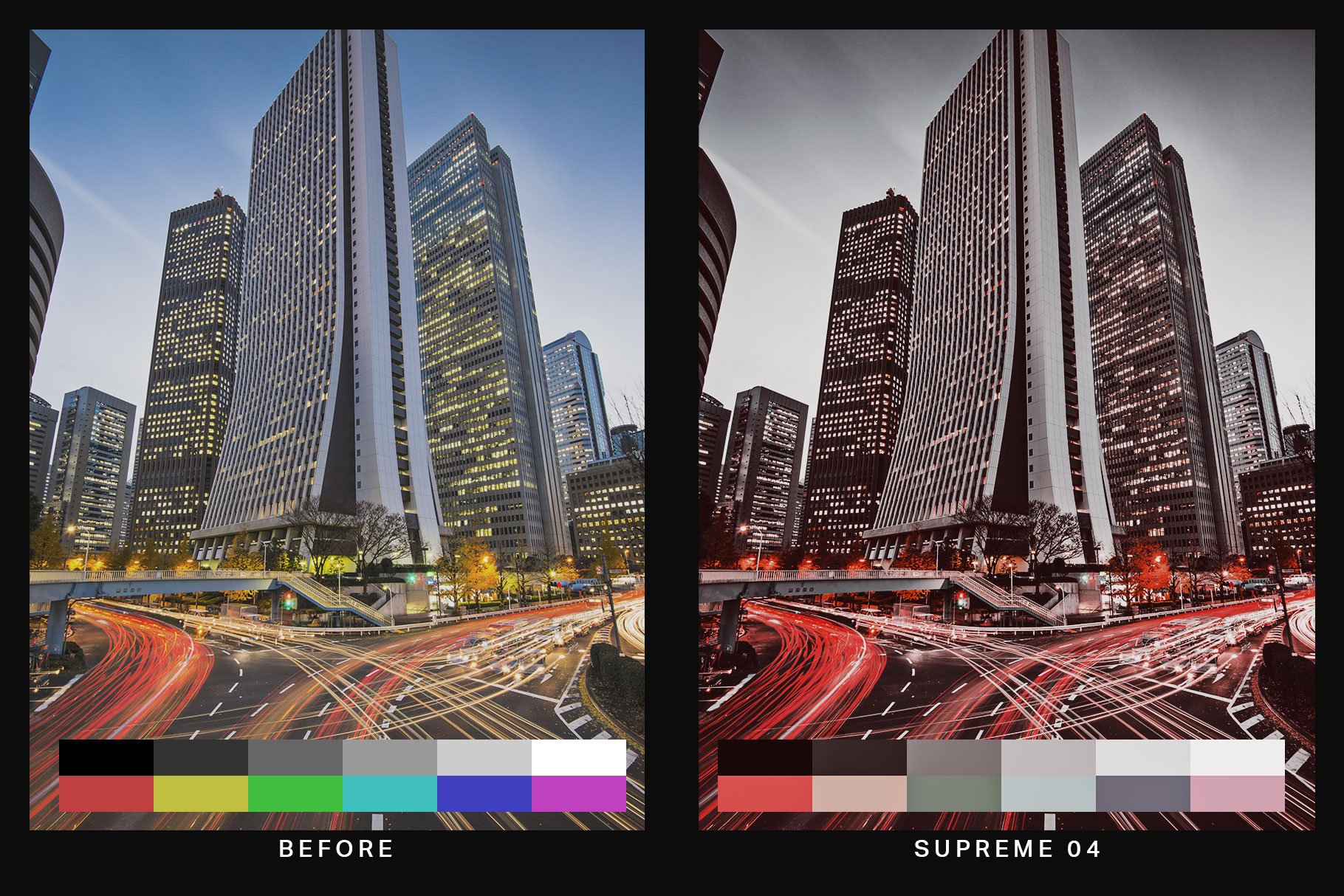 943 50个夜间城市摄影照片调色滤镜Lightroom预设&LUT 50 Urban Black Lightroom Presets and LUTs.zip