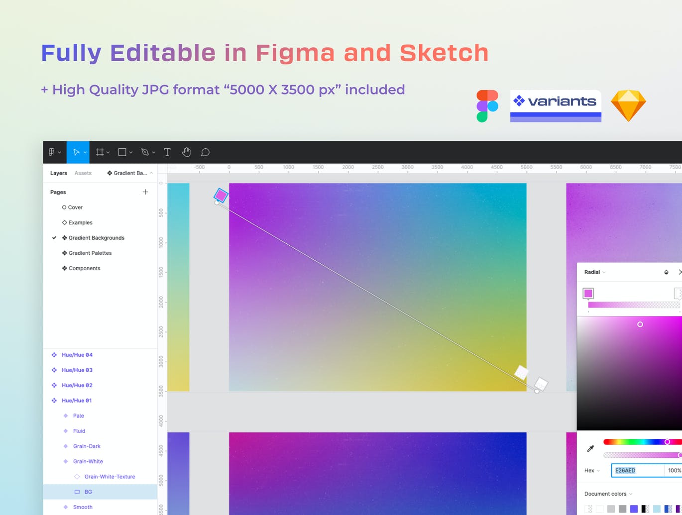 高品质的时尚高端专业的Gradiea Kit – Web3 (Hue Ver.)渐变背景大集合-FIG_ SKETC
