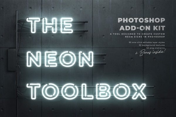 PS霓虹灯文字效果元素纹理样式背景套装图层样式 The Neon Toolbox