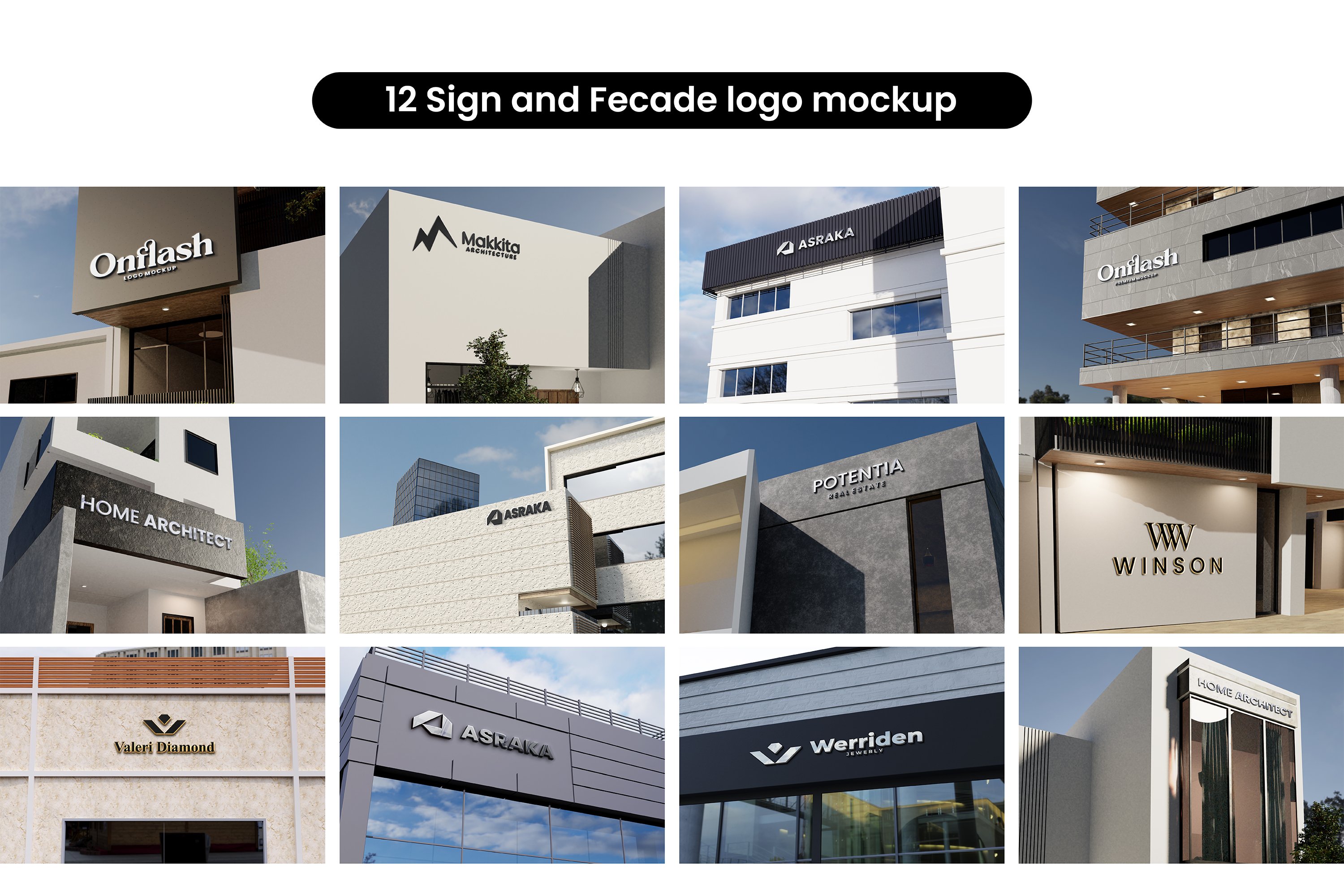 065 12款LOGO招牌展示PSD样机12 Sign Logo Mockup – VOL