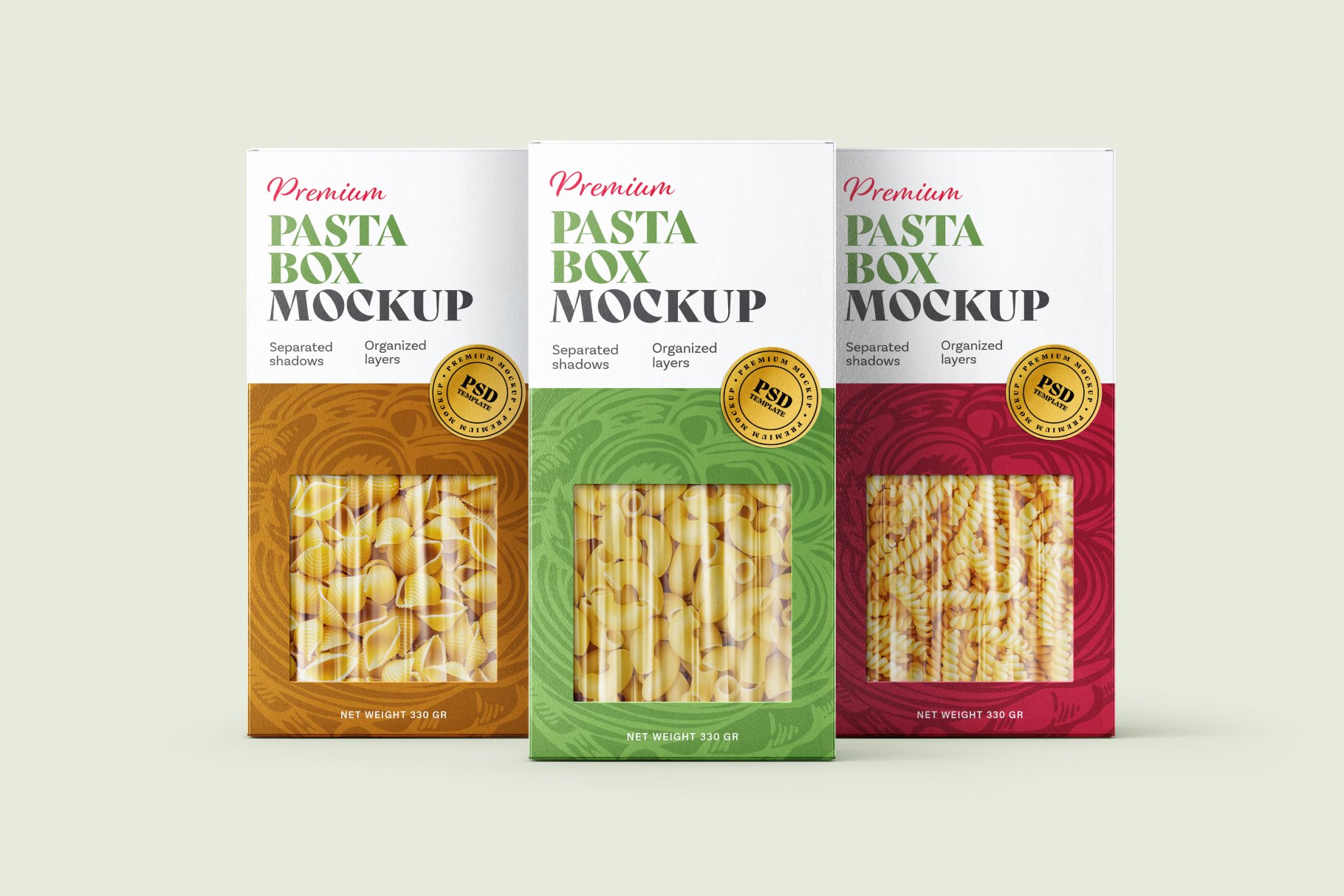 083 意大利面纸盒包装PSD样机套装 Pasta Box Packaging Mockup Set