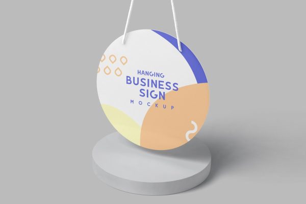 098 圆形吊牌PSD样机标志模型 Round Door Sign Mockups