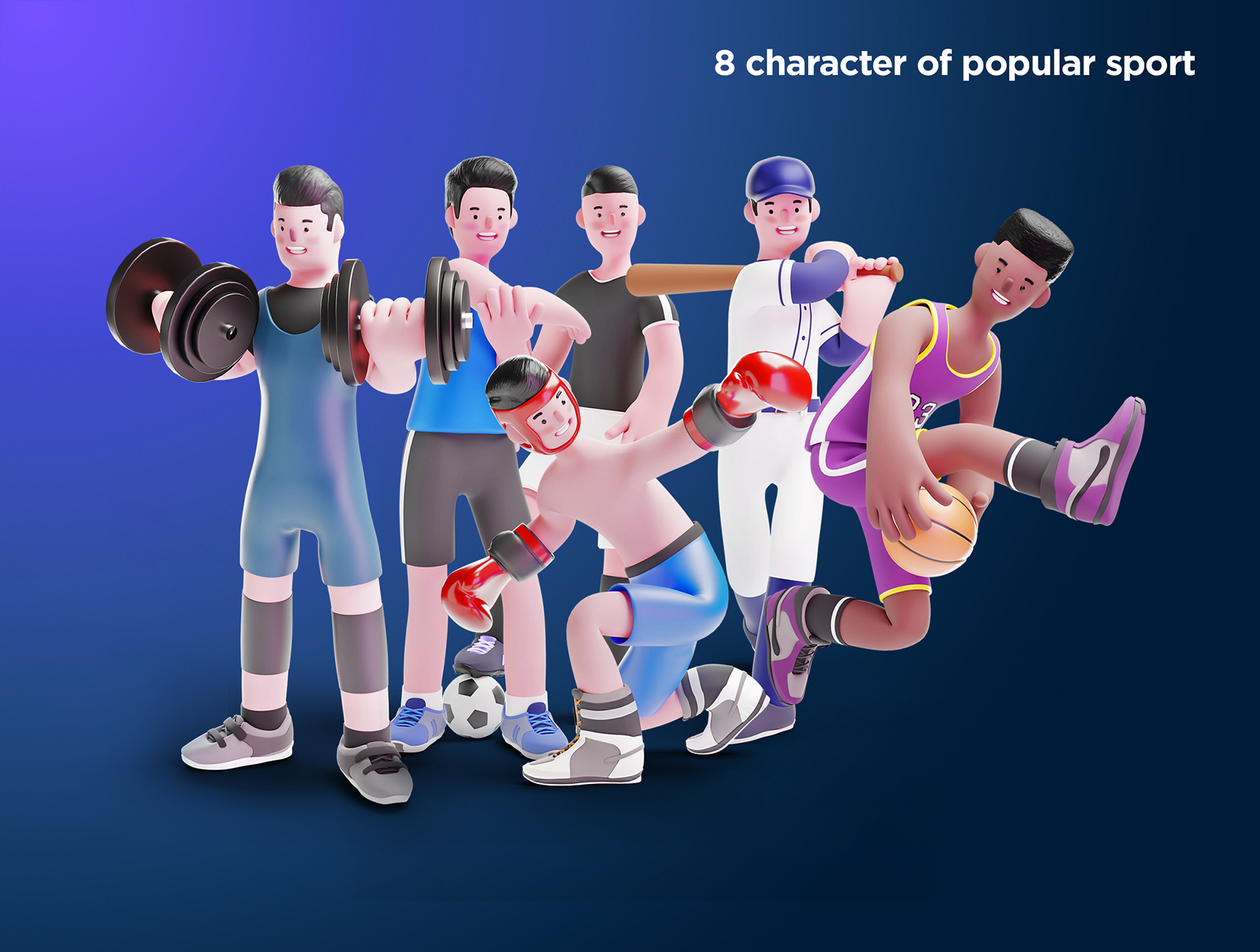 1123 3D运动员模型插画图片三维立体体育竞技插画png免抠素材3D Character Pack Sport Illustration & 3D Elements object