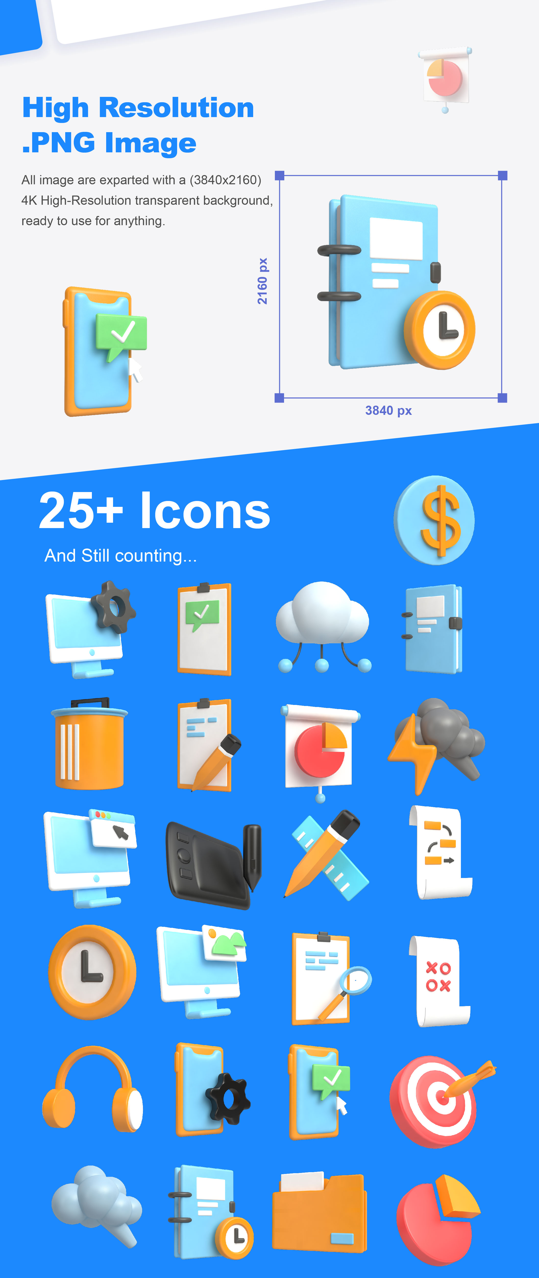 1129 25个高清4K手机引导页3D图标插图PSD素材 3D Icons set