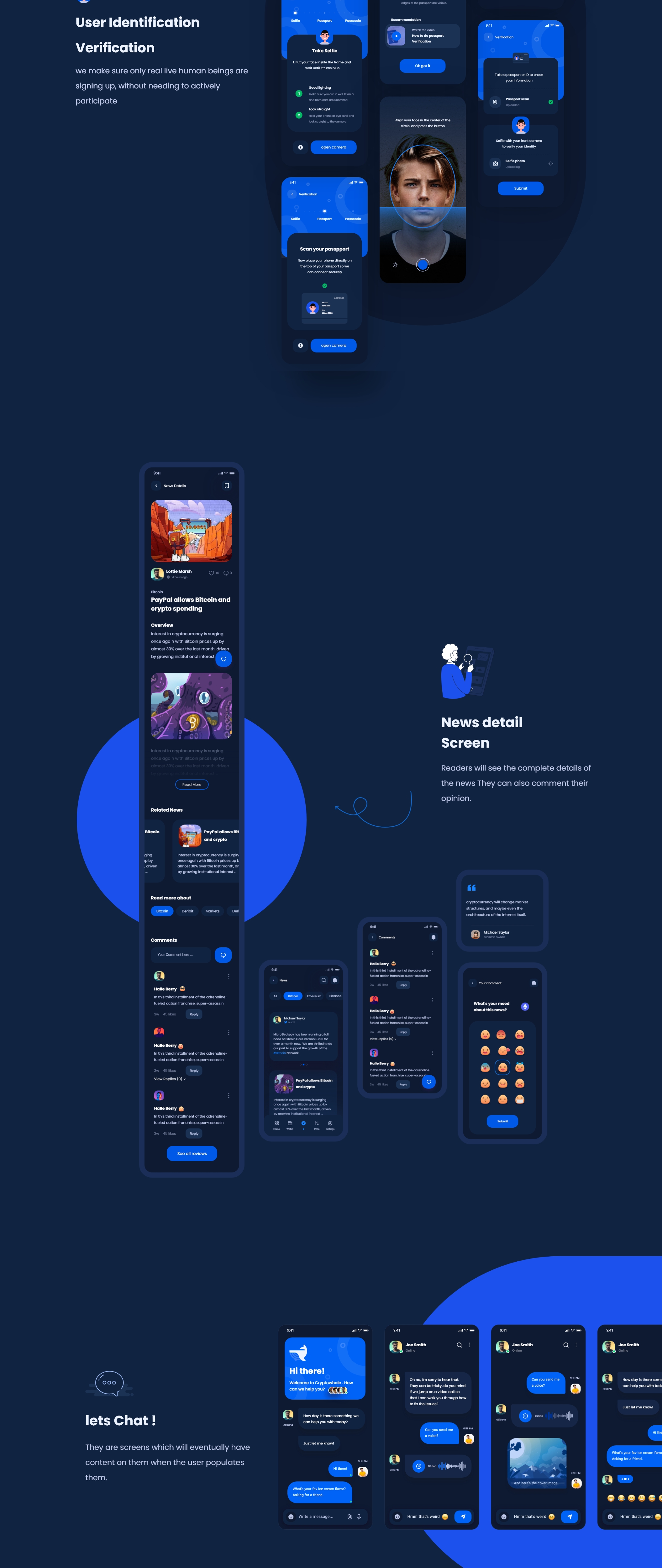 1159 加密数字货币APP应用程序界面UI设计模板 Crypto whale – Mobile App UI Kit Dark mode