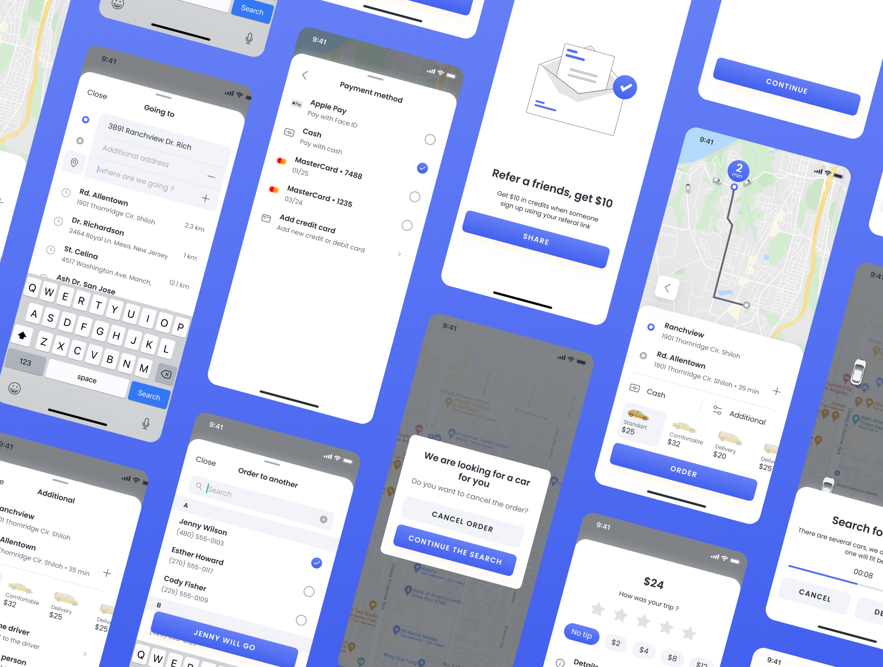 1160 简介地图导航网约车app设计UI模板 Tax.io – Taxi ui kit