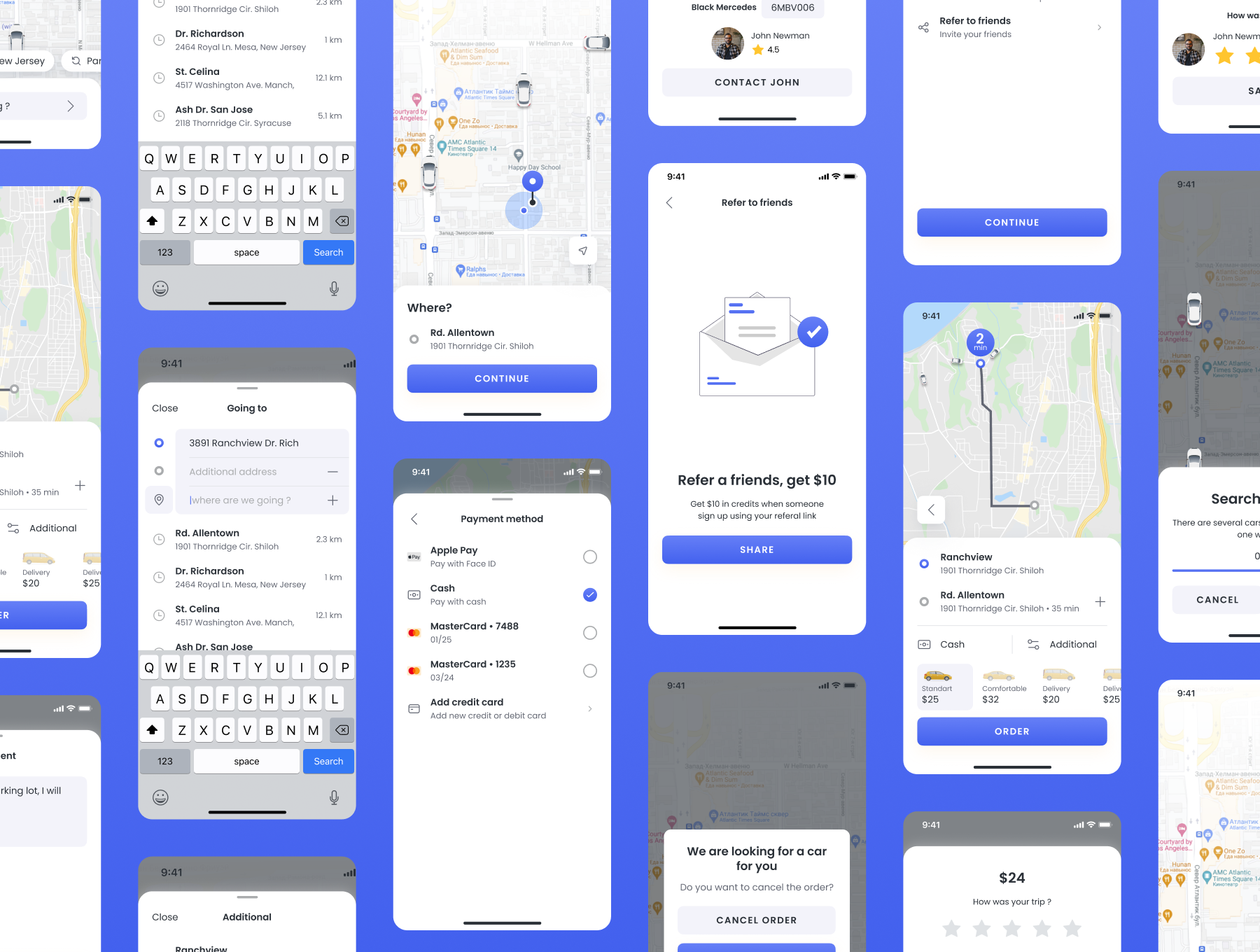 1160 简介地图导航网约车app设计UI模板 Tax.io – Taxi ui kit