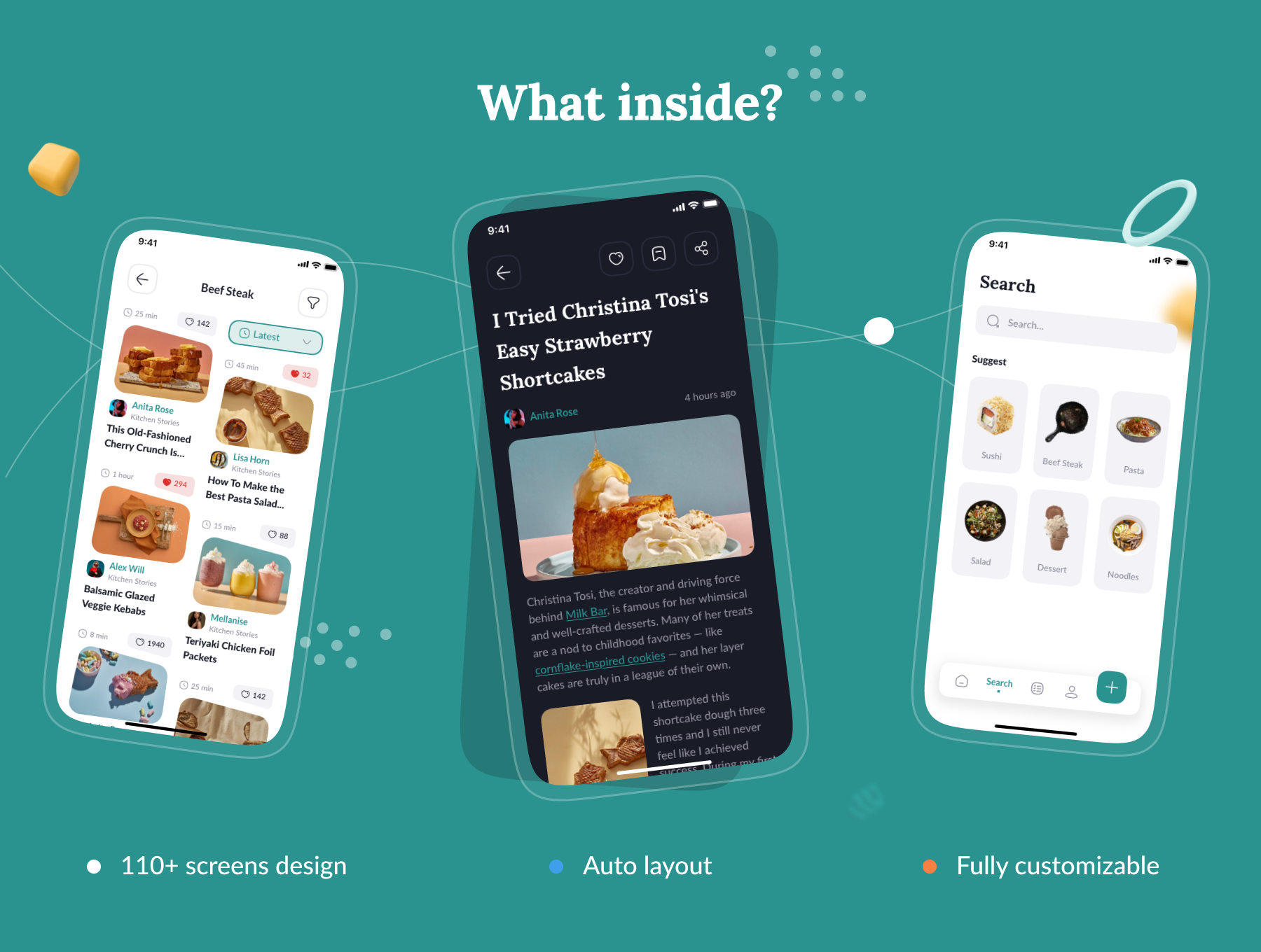 1169 美食食谱烹饪知识分享平台app界面ui设计sketch模板 Kifota – Recipes & Cooking UI Kit