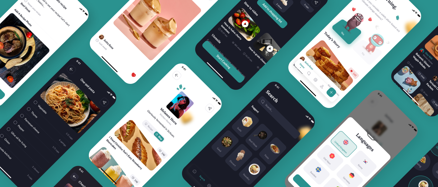 1169 美食食谱烹饪知识分享平台app界面ui设计sketch模板 Kifota – Recipes & Cooking UI Kit