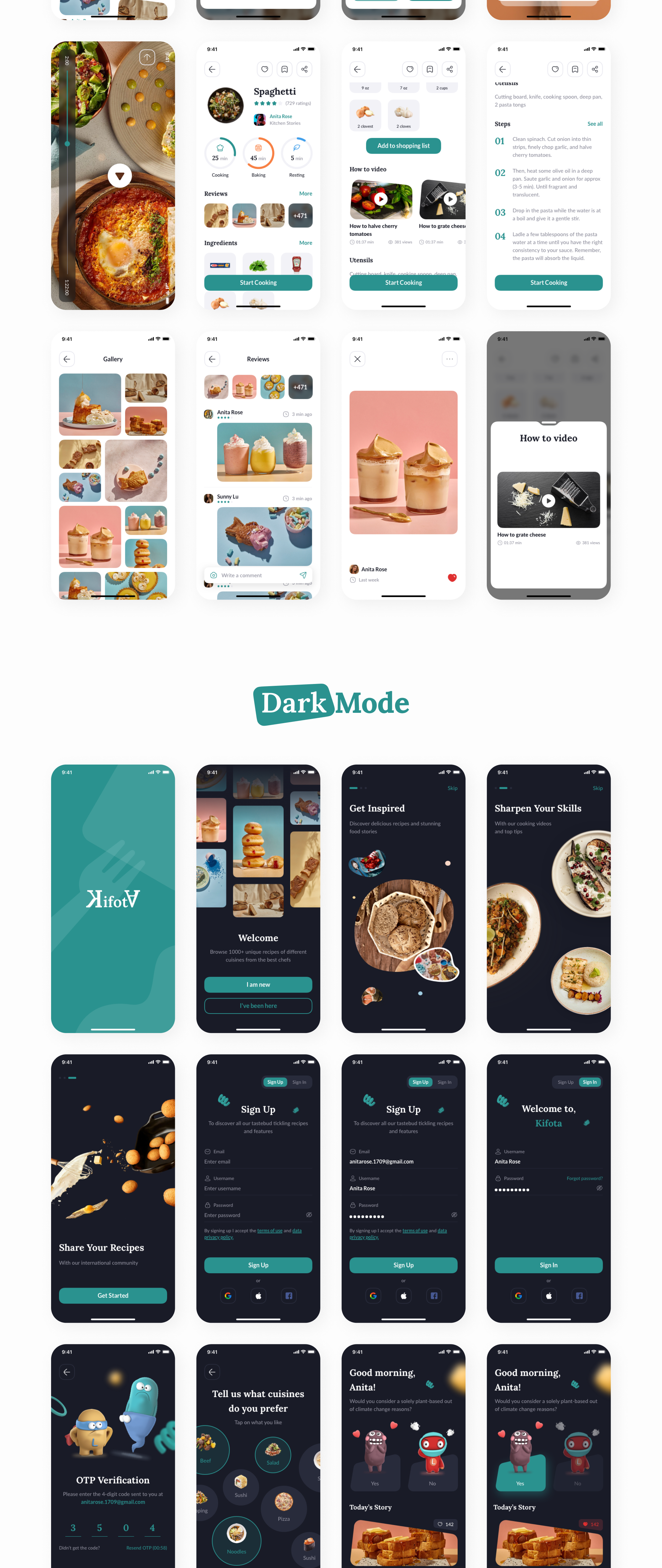 1169 美食食谱烹饪知识分享平台app界面ui设计sketch模板 Kifota – Recipes & Cooking UI Kit