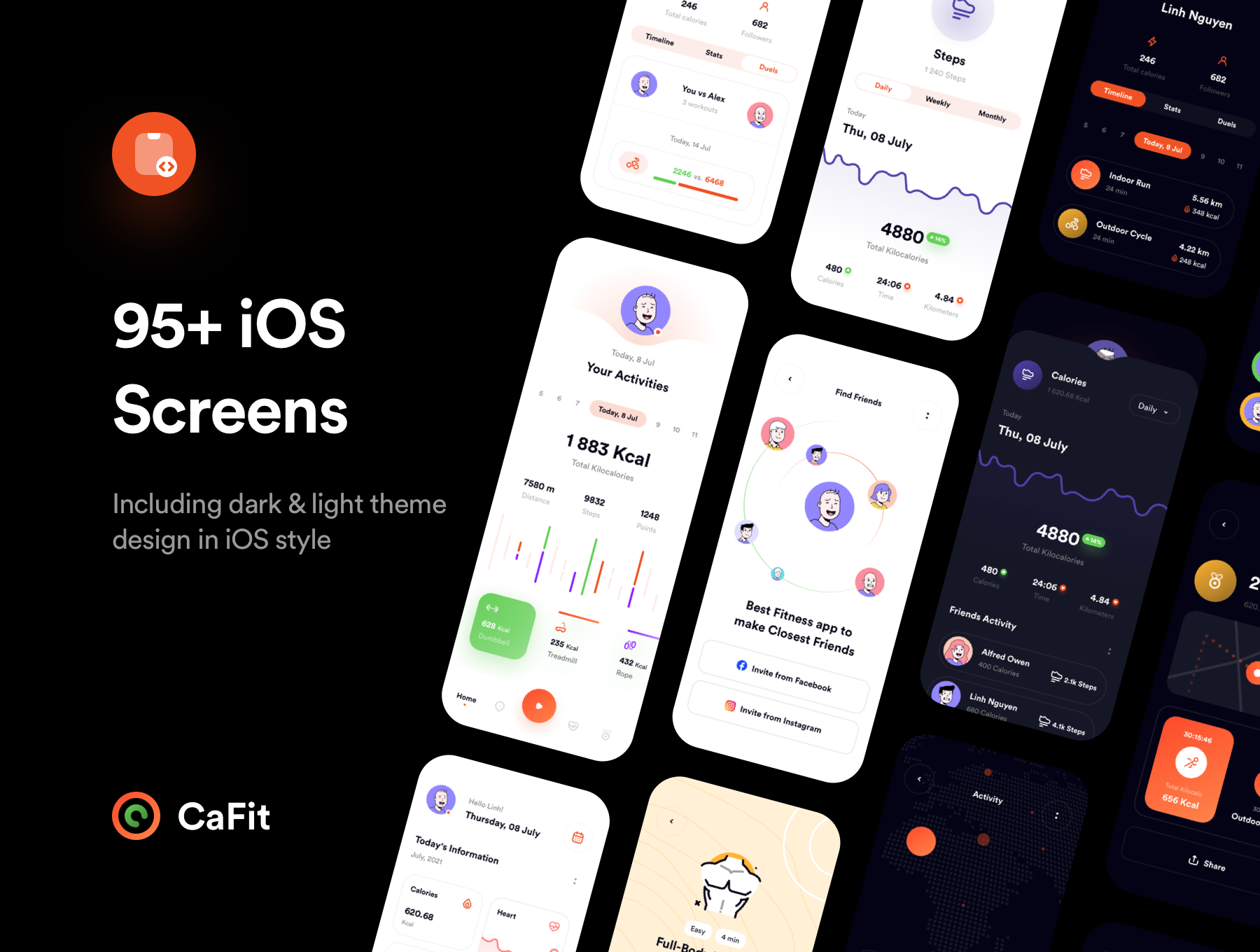 1243 锻炼健身健康追踪应用程序APP UI套件素材 CaFit Fitness UI Kit