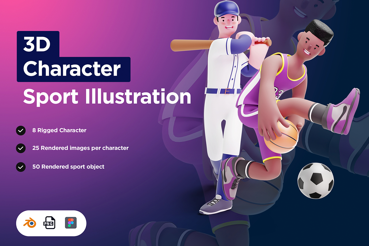 1123 3D运动员模型插画图片三维立体体育竞技插画png免抠素材3D Character Pack Sport Illustration & 3D Elements object