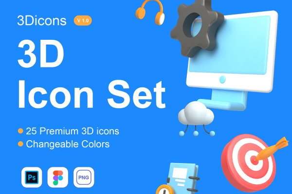 1129 25个高清4K手机引导页3D图标插图PSD素材 3D Icons set