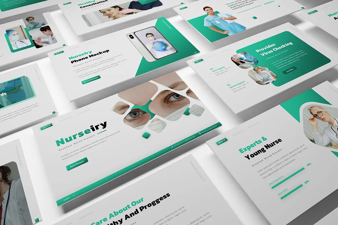 57 医疗医院主题幻灯片演示PPT模板 Nurseiry Powerpoint Presentation Template