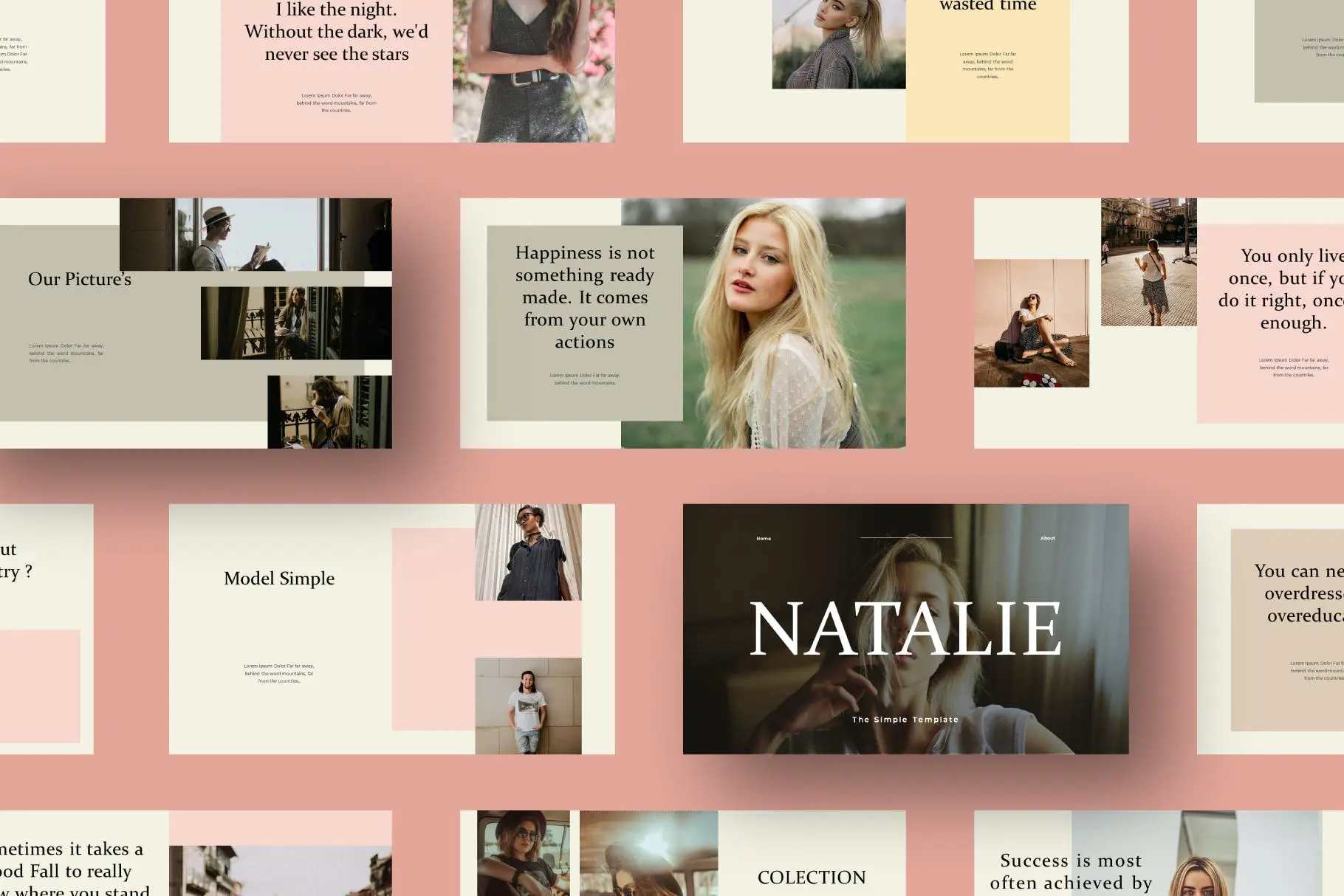 65 简约高端时尚莫兰迪色PPT创意模板 Natalie Powerpoint Template