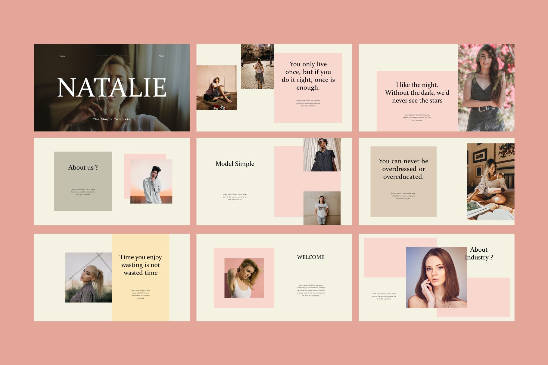 65 简约高端时尚莫兰迪色PPT创意模板 Natalie Powerpoint Template