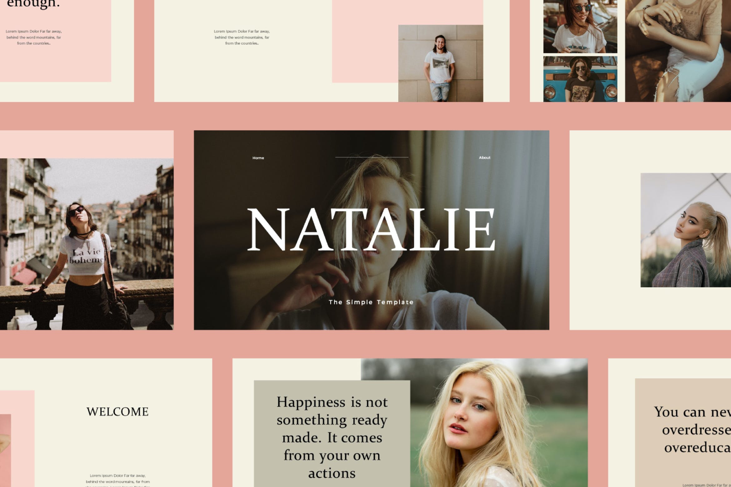 65 简约高端时尚莫兰迪色PPT创意模板 Natalie Powerpoint Template