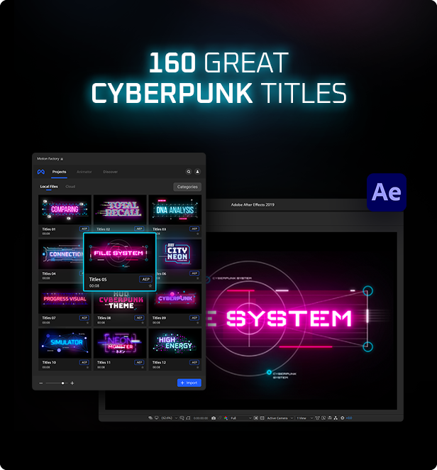 121 赛博朋克霓虹灯标题文字背景动画视频AE模板 Cyberpunk Titles Lowerthirds and Backgrounds