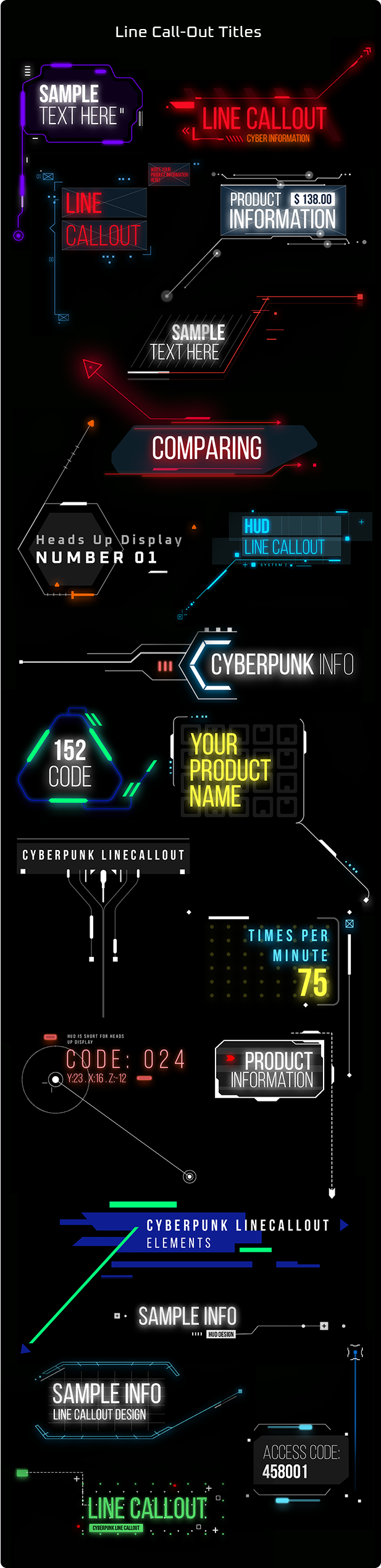 121 赛博朋克霓虹灯标题文字背景动画视频AE模板 Cyberpunk Titles Lowerthirds and Backgrounds