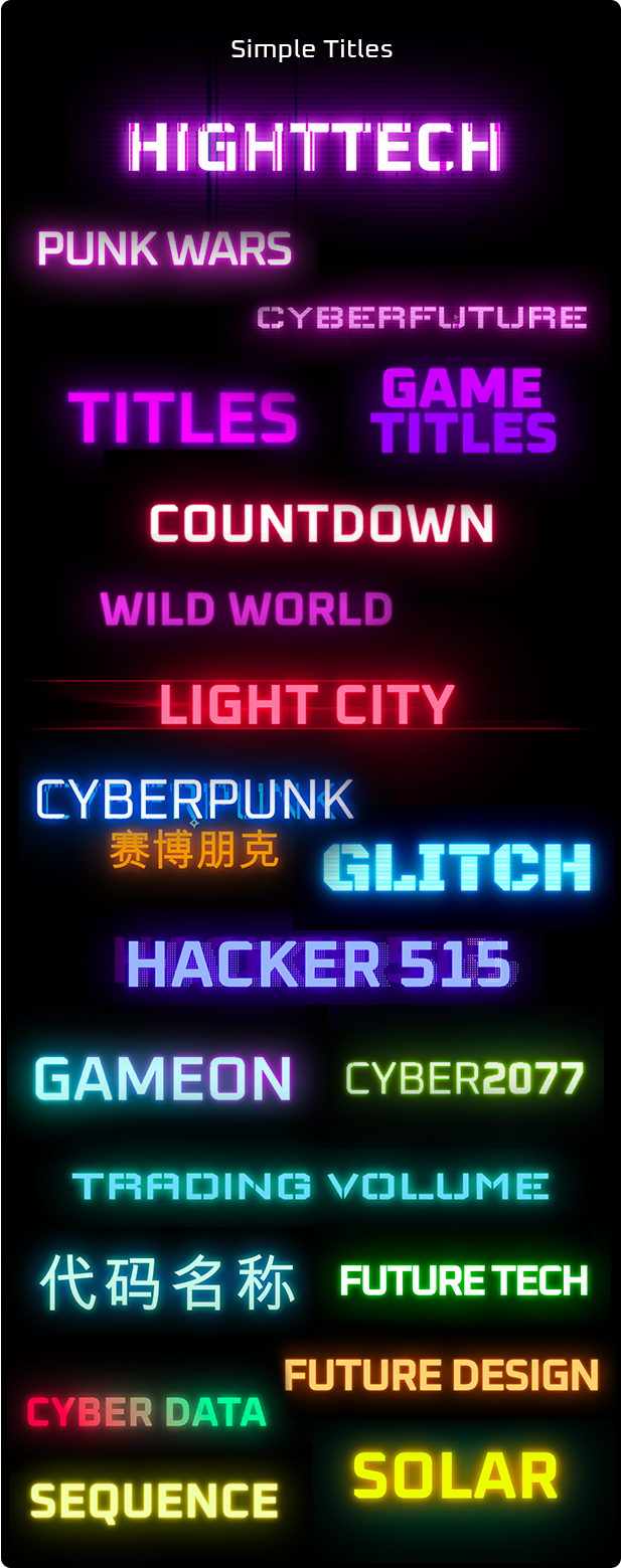 121 赛博朋克霓虹灯标题文字背景动画视频AE模板 Cyberpunk Titles Lowerthirds and Backgrounds