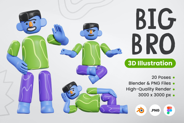 1411 抽象人物动作3D模型Blend素材 Big Bro