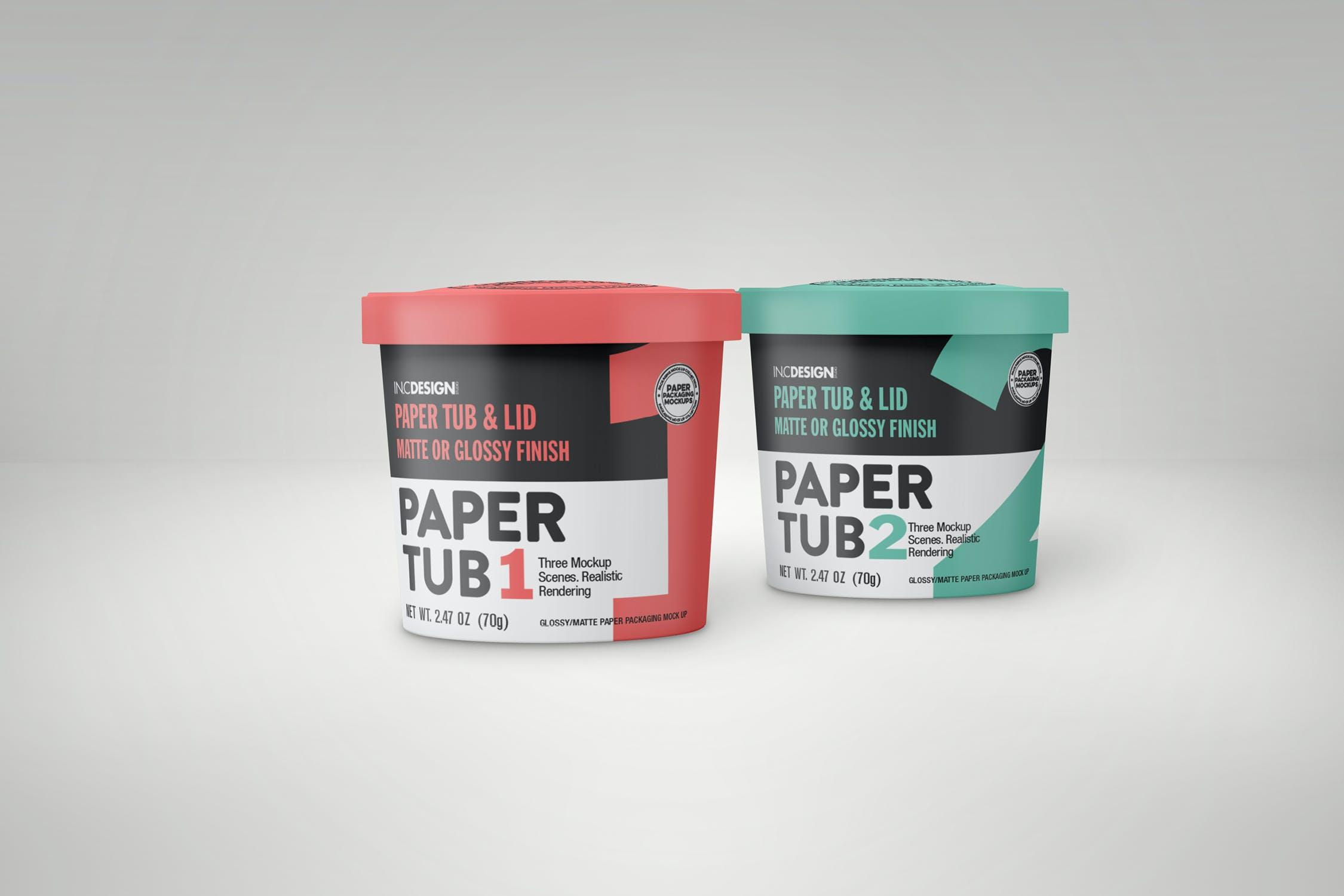 55 光滑＆哑光质感带盖圆纸桶外包装样机模板 Paper Tub with Lid Packaging Mockup