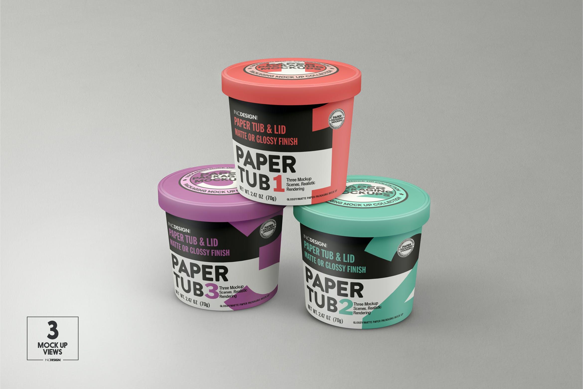 55 光滑＆哑光质感带盖圆纸桶外包装样机模板 Paper Tub with Lid Packaging Mockup