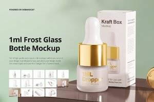 71 1ml精华液玻璃滴管化妆品瓶样机 (psd)1ml Frost Glass Bottle Mockup 5895497