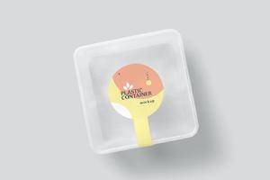 95 方形塑料盒一次性外卖打包保鲜盒PV标签样机psd模板 Square Plastic Box Label Mockups