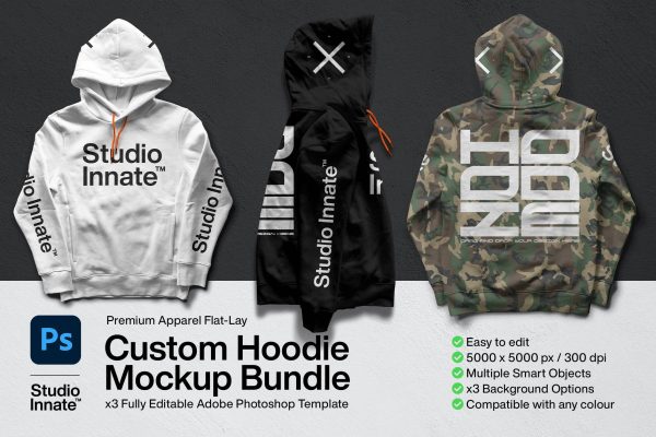 2065 潮流街舞嘻哈连帽卫衣PS样机Custom Hoodie Mockup Bundle