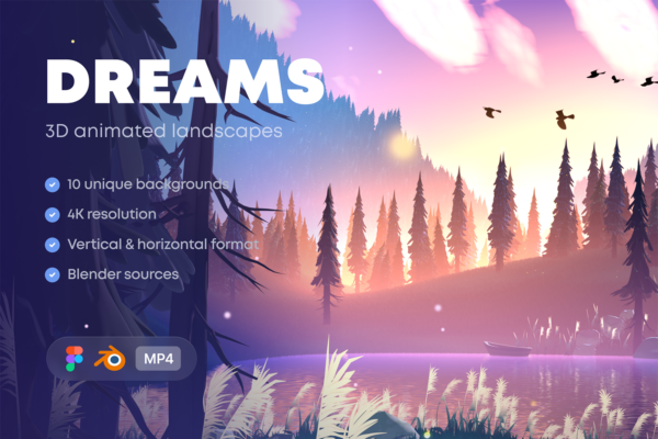 3354 20幅3D梦幻卡通森林风景app网页4K动画插画图片国外设计素材 Dreams – Animated 3D Landscapes