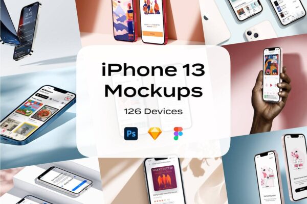 3976 iPhone13手机app界面ui设计作品集ps样机素材多角度展示效果合集 iPhone 13 mockups @GOOODME.COM