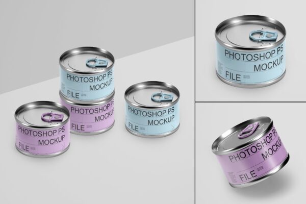 4206 3款金属锡食品罐铝罐标签设计ps包装样机mockup设计素材Food Tin Can Mockup Set1@GOOODME.COM