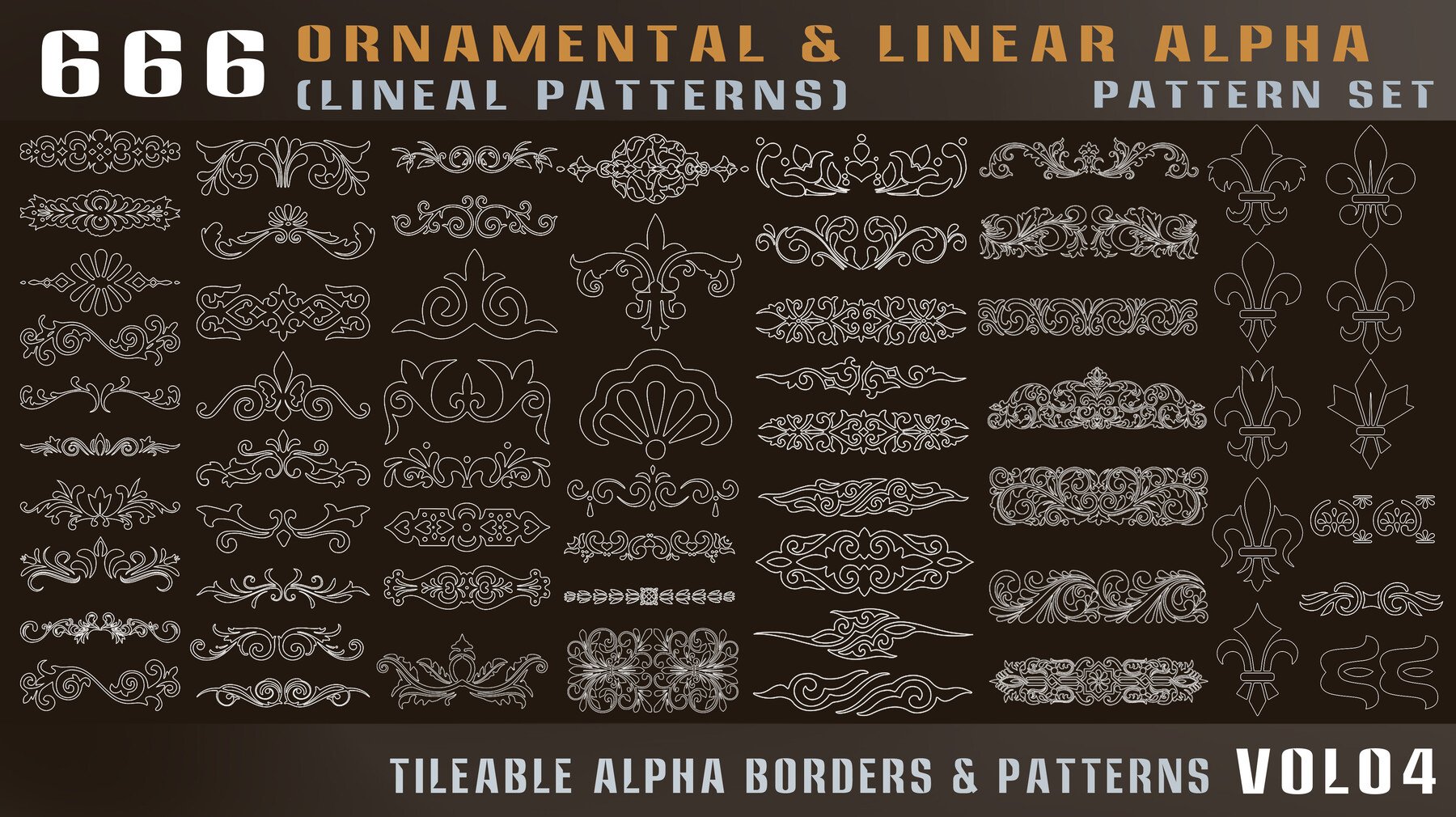 4436 666组弓弩武器边框图案4k高清装饰花纹Alpha贴图合集 666-ornamental & linear alpha (lineal patterns)-Vol04