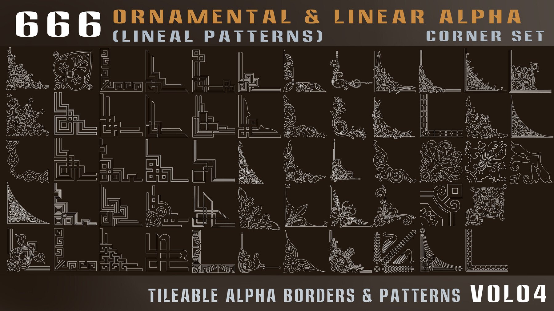 4436 666组弓弩武器边框图案4k高清装饰花纹Alpha贴图合集 666-ornamental & linear alpha (lineal patterns)-Vol04