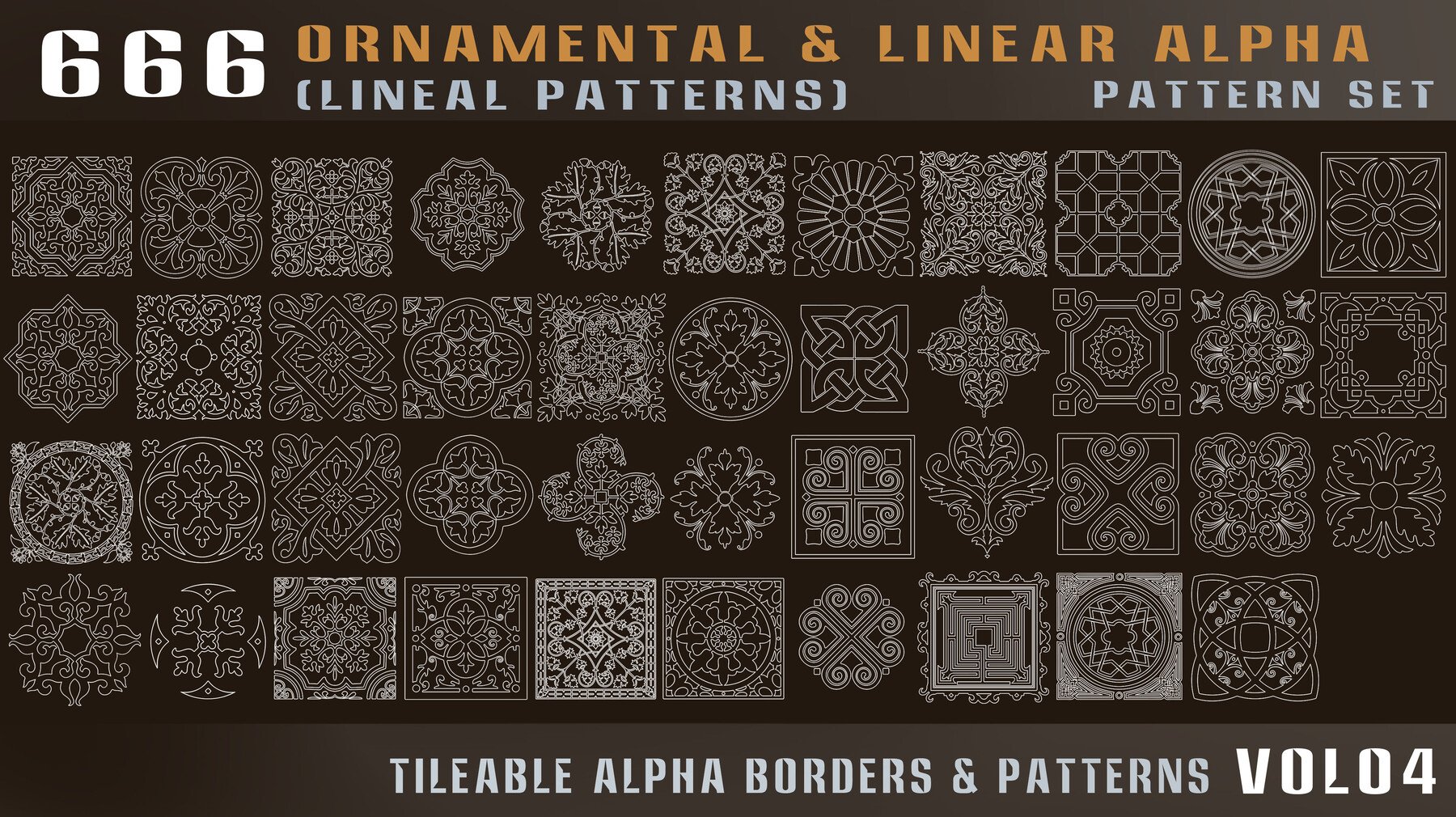 4436 666组弓弩武器边框图案4k高清装饰花纹Alpha贴图合集 666-ornamental & linear alpha (lineal patterns)-Vol04