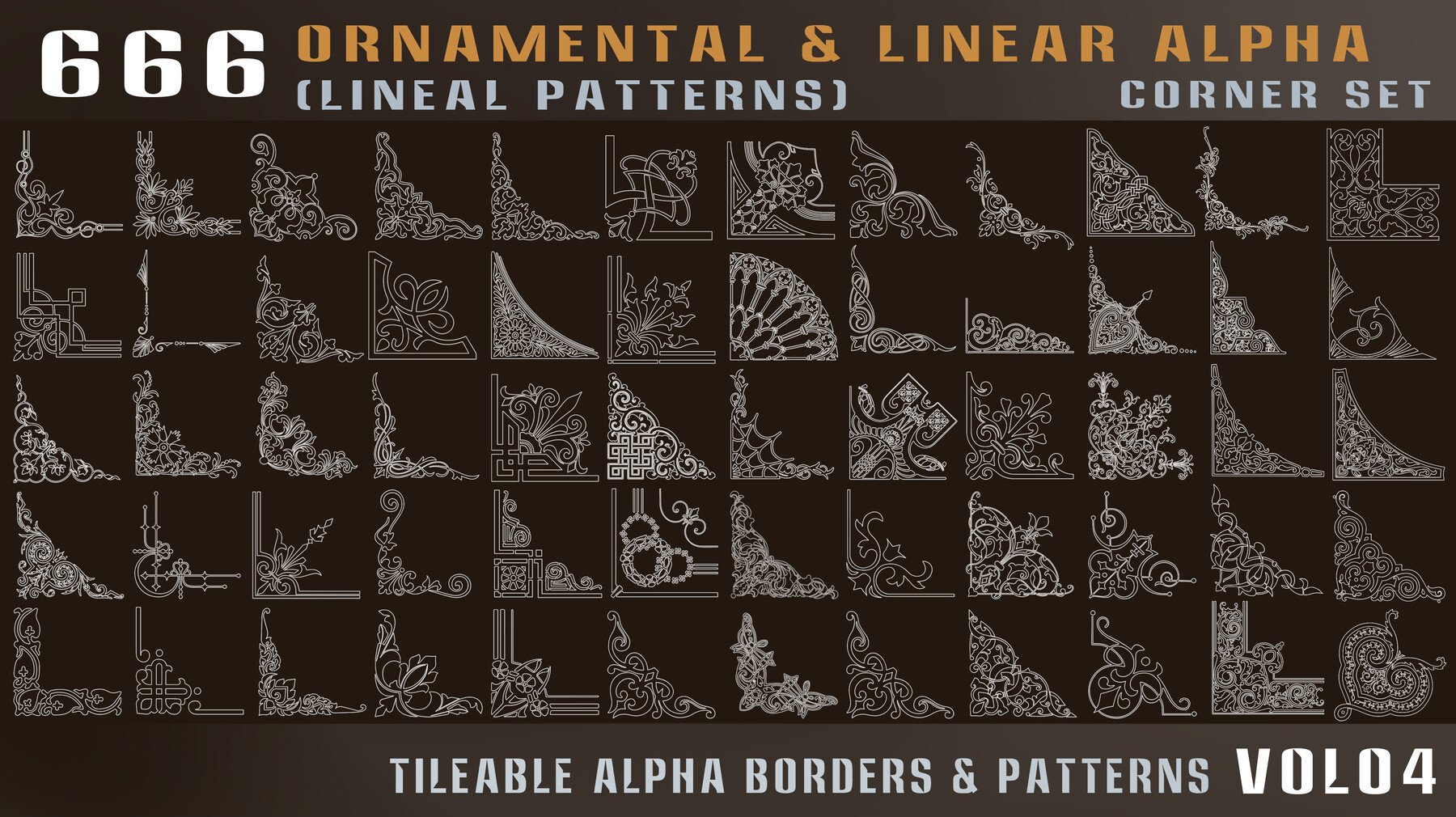 4436 666组弓弩武器边框图案4k高清装饰花纹Alpha贴图合集 666-ornamental & linear alpha (lineal patterns)-Vol04