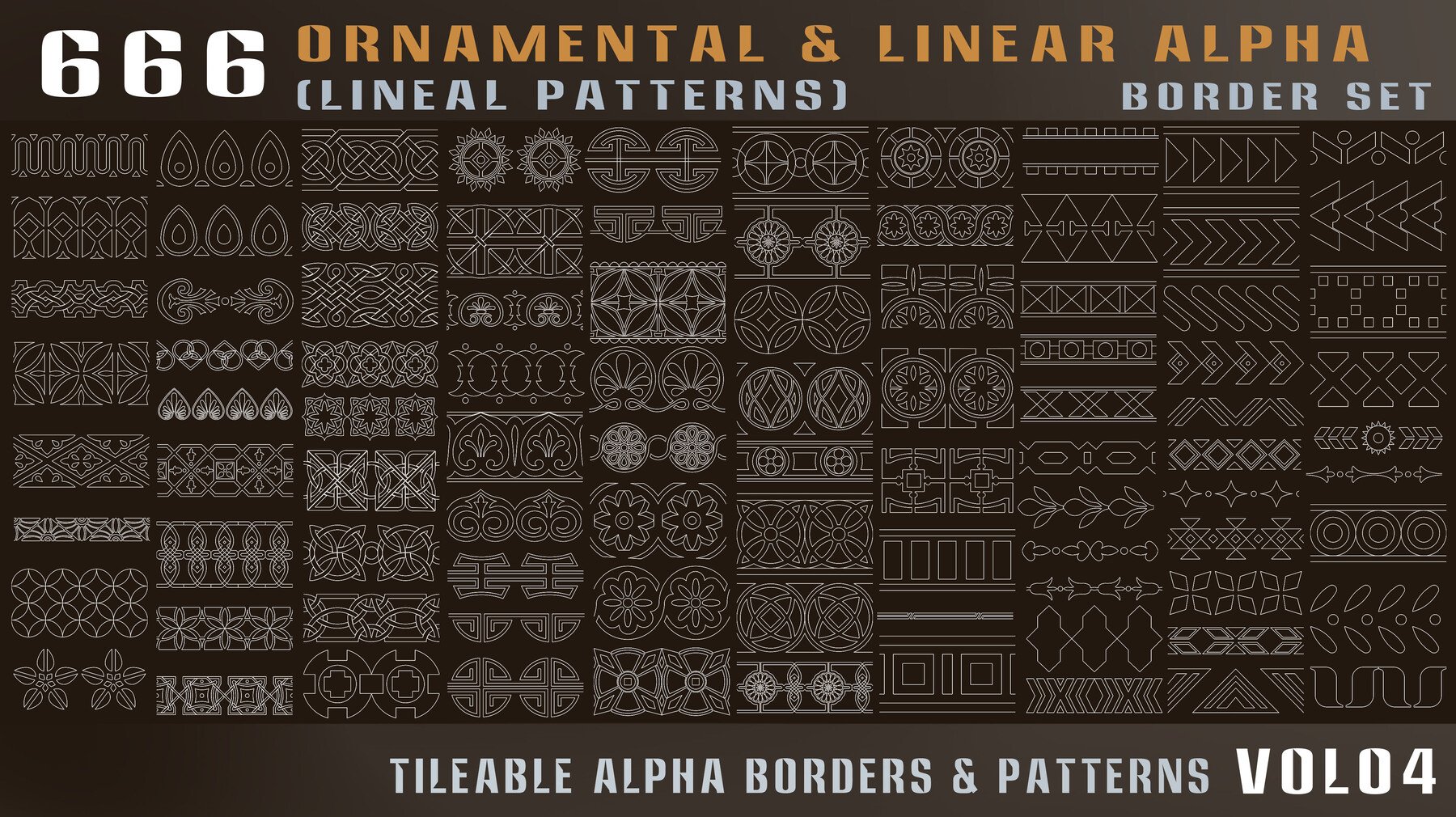 4436 666组弓弩武器边框图案4k高清装饰花纹Alpha贴图合集 666-ornamental & linear alpha (lineal patterns)-Vol04